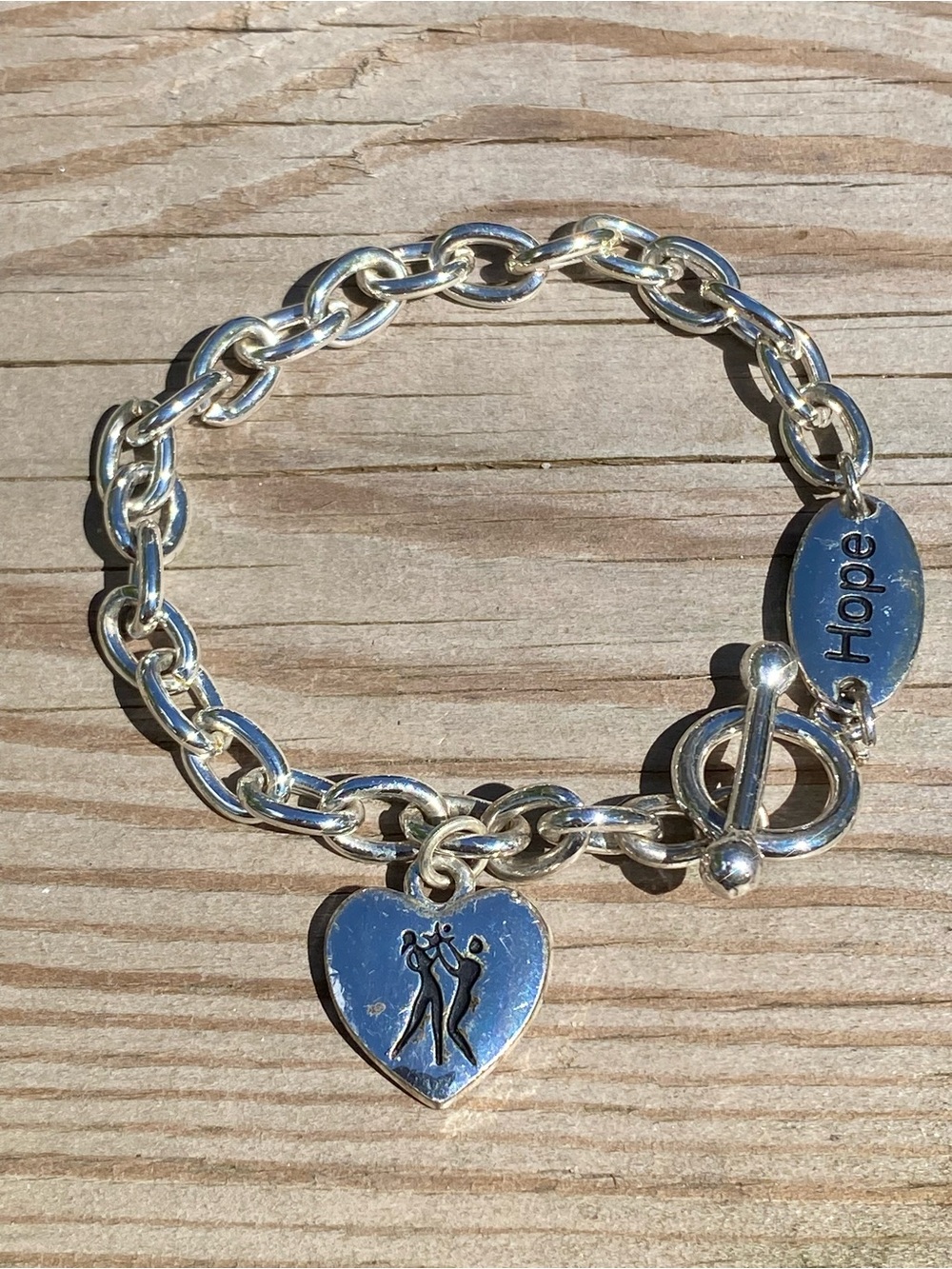 Hope Silver Heart Charm Bracelet - Silver Link Romantic Dancing Lovers